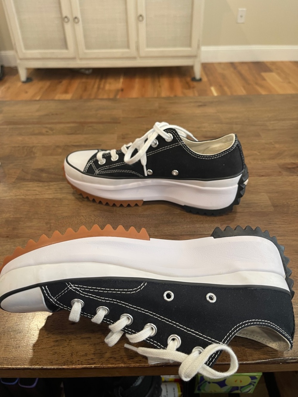 Platform Lug-Sole Low-Top Canvas Sneakers - Black/White - Picture 5 of 9